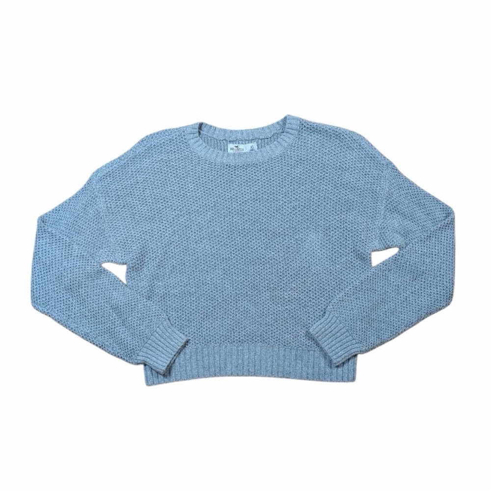 Hollister Grey Boxy Knit Cropped Sweater XS Textured Crewneck - Picture 7 of 10